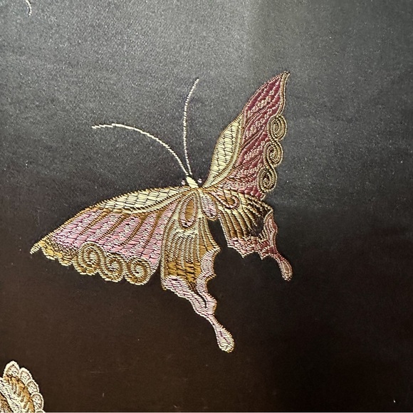 Vintage Black Satin Butterfly Embroidered Beaded Fringe high Waist Pant - Picture 6 of 6